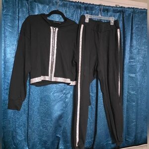 Black Tracksuit with Rinestone Accents